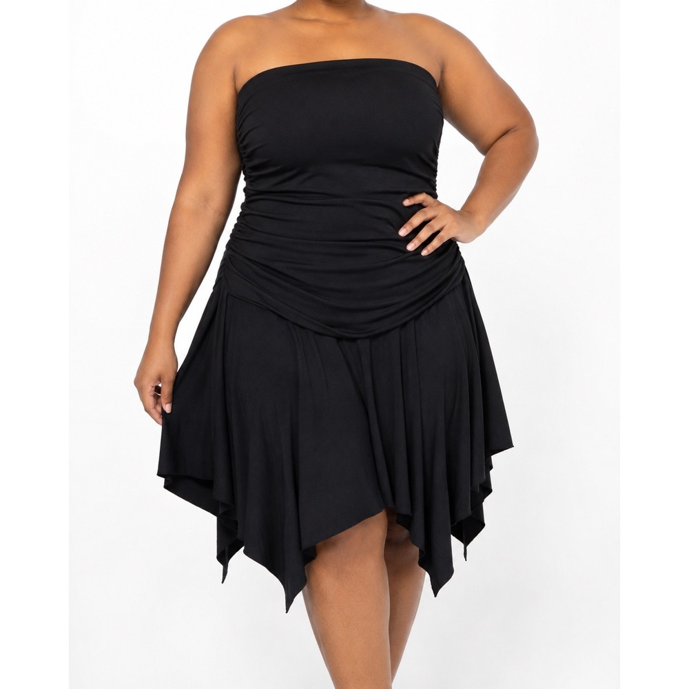 Madden Girl Black Strapless Ruched Handkerchief Hem Mini Dress Womens 3X NEW